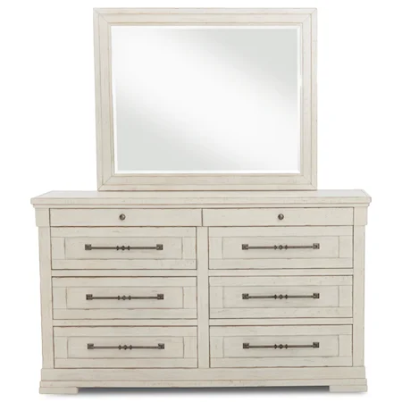 Haven Dresser and Mirror Set with Jewelry Tray Drawer and Built-In Power Strip